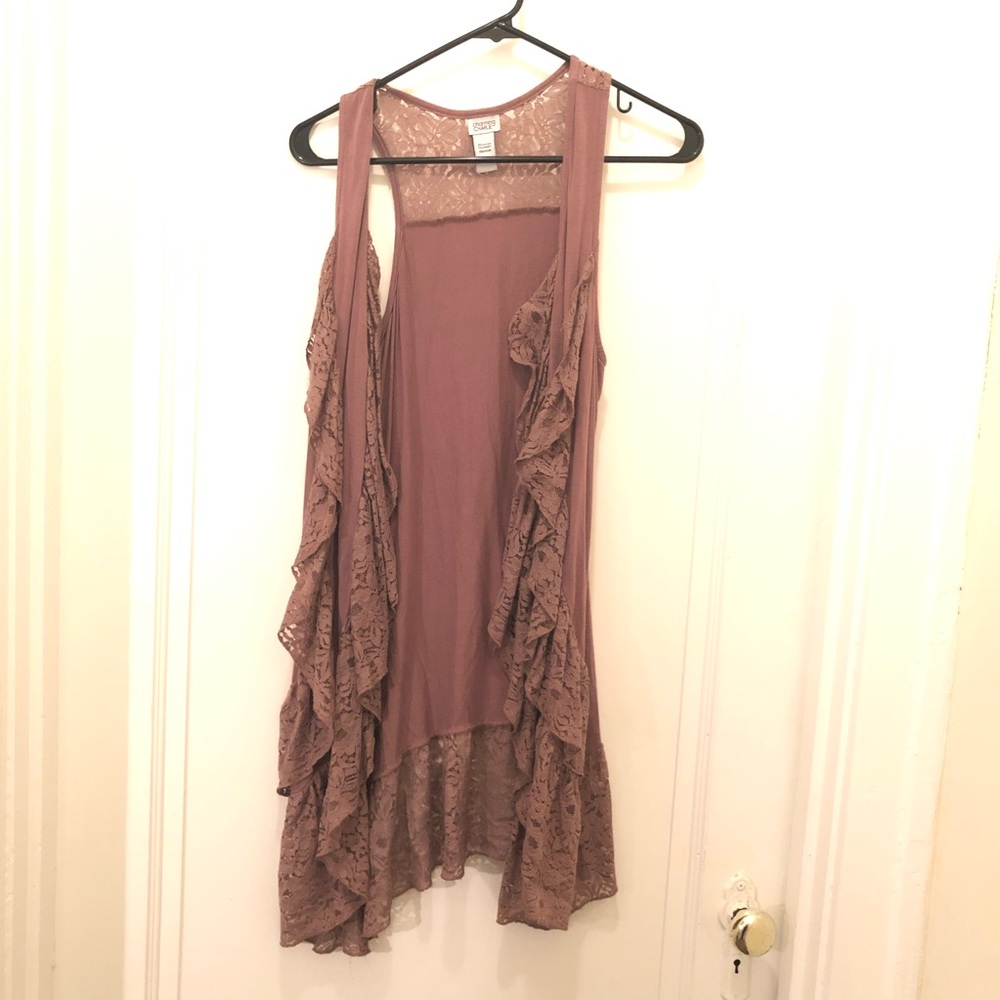 Charming Charlie Brown lace open front cardigan
